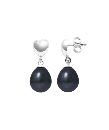 Blue Pearls Womens Black Freshwater Hearts Dangling Earrings and White gold 375/1000 - Multicolour - One Size