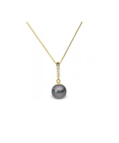 Blue Pearls Womens Black Freshwater Pearl and Diamonds Pendant and Yellow Gold 375/1000 - Multicolour - One Size