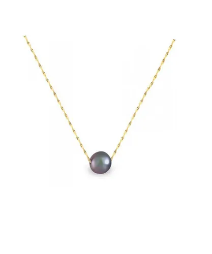Blue Pearls Womens Black Freshwater Pearl and Yellow Gold 750/1000 Singapour Chain Woman Necklace - Multicolour - One Size