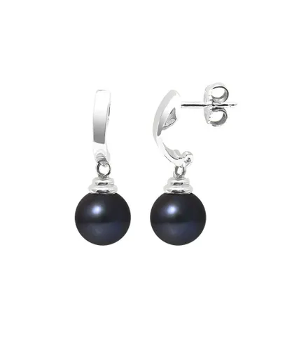 Blue Pearls Womens Black Freshwater Pearl Earrings and White gold 375/1000 - Multicolour - One Size