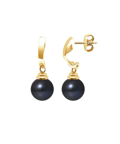 Blue Pearls Womens Black Freshwater Pearl Earrings and yellow gold 375/1000 - Multicolour - One Size