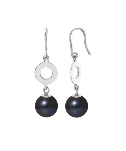 Blue Pearls Womens Black Freshwater Pearl, Hooks Earrings and Sterling Silver 925/1000 - Multicolour - One Size