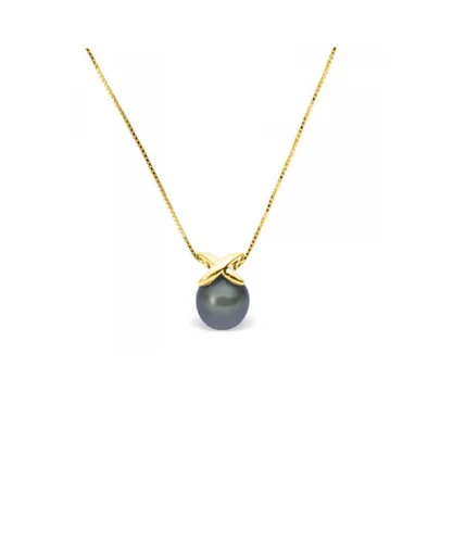 Blue Pearls Womens Black Freshwater Pearl Necklace and Yellow Gold 375/1000 - Multicolour - One Size