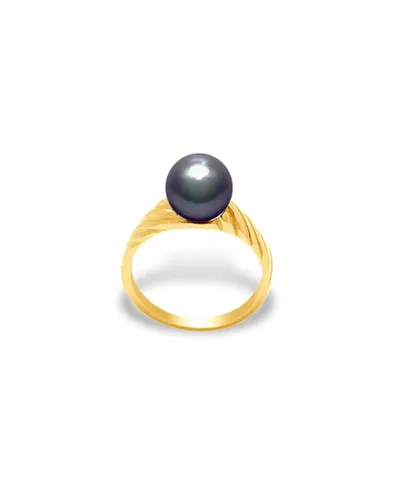 Blue Pearls Womens Black Freshwater Pearl Ring and Yellow Gold 375/1000 - Multicolour - Size L