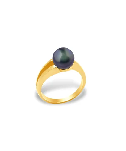Blue Pearls Womens Black Freshwater Pearl Ring and Yellow Gold 375/1000 - Multicolour - Size O