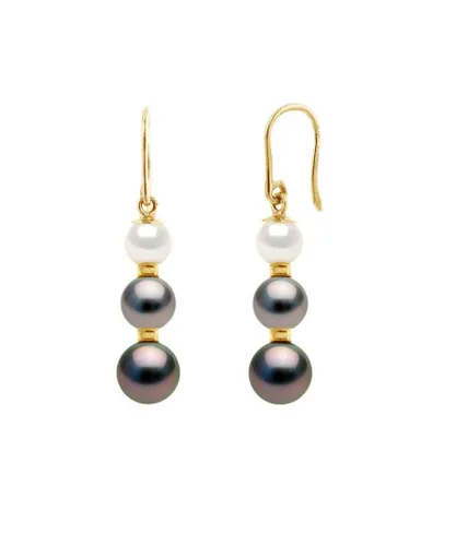 Blue Pearls Womens Black Tahitian and white freshwater Dangling Earrings and yellow gold 750/1000 - One Size