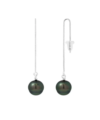 Blue Pearls Womens Black Tahitian Dangling Earrings and Silver 925/1000 - Green - One Size