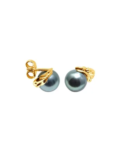 Blue Pearls Womens Black Tahitian Earrings and yellow gold 750/1000 - One Size