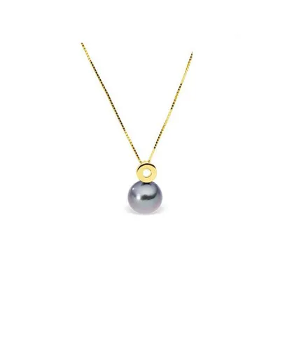 Blue Pearls Womens Black Tahitian Pearl and Yellow Gold 375/1000 Necklace - White - One Size