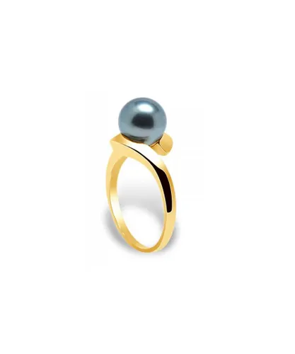 Blue Pearls Womens Black Tahitian Pearl bangle Ring and Yellow Gold 375/1000 - Size L