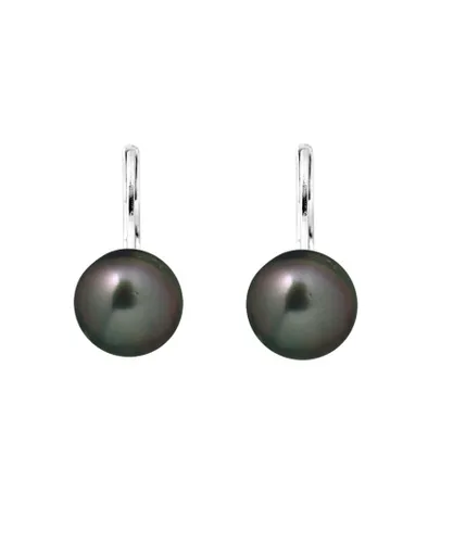 Blue Pearls Womens Black Tahitian Pearl Earrings and Silver 925/1000 - Green - One Size