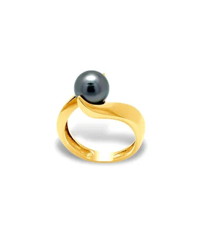 Blue Pearls Womens Black Tahitian Pearl Ring and Yellow Gold 375/1000 - Multicolour - Size M