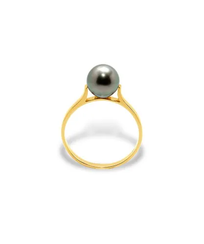 Blue Pearls Womens Black Tahitian Pearl Ring and Yellow Gold 375/1000 - Size L