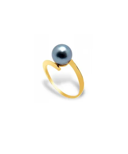 Blue Pearls Womens Black Tahitian Pearl Ring and Yellow Gold 375/1000 - Size O
