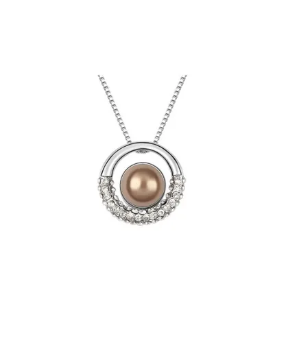 Blue Pearls Womens Brown Pearl and White Crystal Circle Pendant - Multicolour - One Size