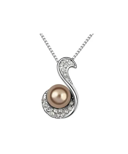 Blue Pearls Womens Brown Pearl and White Crystal Pendant - Multicolour - One Size
