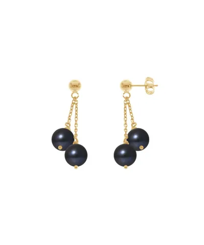 Blue Pearls Womens Double Black Freshwater Dangling Earrings and yellow gold 750/1000 - Multicolour - One Size