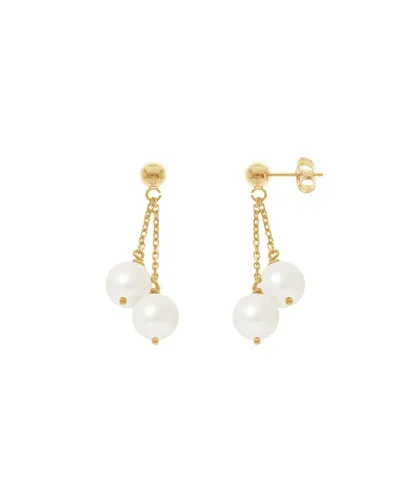 Blue Pearls Womens Double White Freshwater Dangling Earrings and yellow gold 750/1000 - Multicolour - One Size