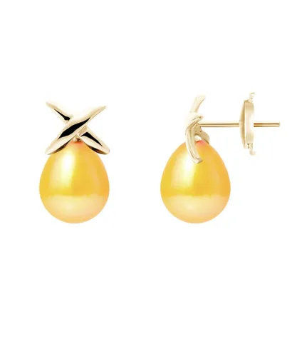 Blue Pearls Womens Gold Freshwater Earrings and yellow 750/1000 - Multicolour - One Size
