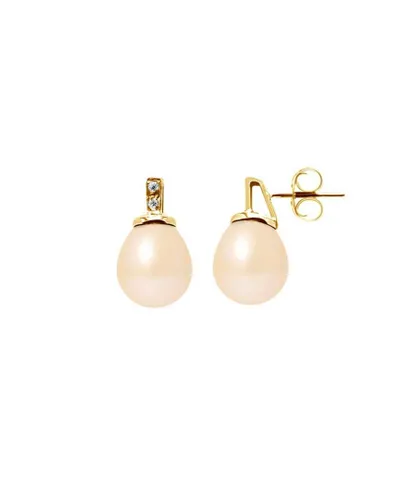Blue Pearls Womens Pink Freshwater Diamonds Earrings and yellow gold 750/1000 - Multicolour - One Size