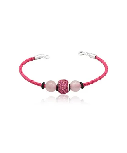 Blue Pearls Womens Pink leather bracelet Quartz and Crystal Beads and 925 Silver - Multicolour - One Size