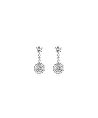 Blue Pearls Womens Rhodium Plated Dangling Earrings and Cubic Zirconia White - One Size
