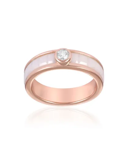 Blue Pearls Womens Rose Gold Plated, White Ceramic and Cubic Zirconia Ring - Multicolour - Size M