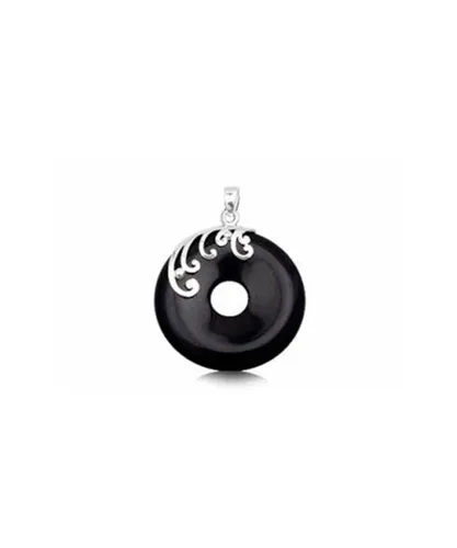 Blue Pearls Womens Round Pendant in Black Sandstone and 925 Silver - Green - One Size