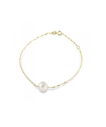 Blue Pearls Womens Singapore Chain 375/1000 Yellow Gold and White Freshwater Pearl - Multicolour - One Size