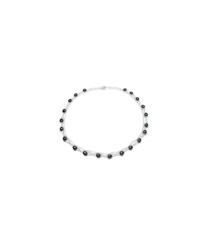 Blue Pearls Womens Smaller and bigger Freshwater Pearl Twisted Necklace and Silver Clasp - Black - One Size