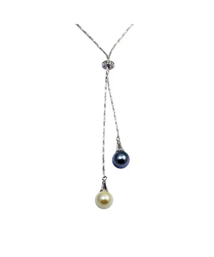 Blue Pearls Womens Swarovski - Black and White Double Pearl Pendant, Element Crystal and Rhodium Plated - Multicolour - One Size