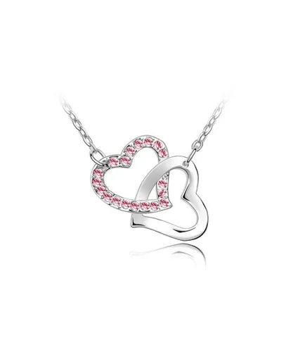 Blue Pearls Womens Swarovski - Double Heart Necklace made with a Pink Crystal from and Rhodium plated - Multicolour - One Size