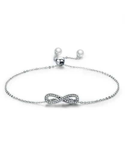 Blue Pearls Womens Swarovski - Infinity Adjustable Bracelet made with White Crystal from Pearl and 925 Silver - Multicolour - One Size