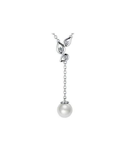 Blue Pearls Womens Swarovski - Pearl, White Crystal Elements Leaves Necklace and Rhodium Plated - Multicolour - One Size