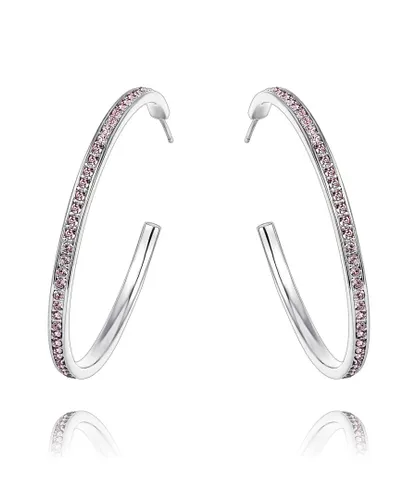 Blue Pearls Womens Swarovski - Pink Crystal Elements Large Hoop Earrings - Rose - One Size