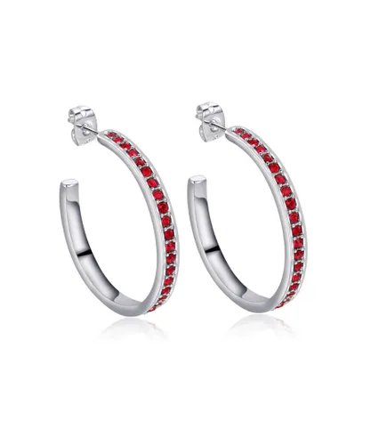 Blue Pearls Womens Swarovski - Red Crystal Elements Hoop Earrings - One Size