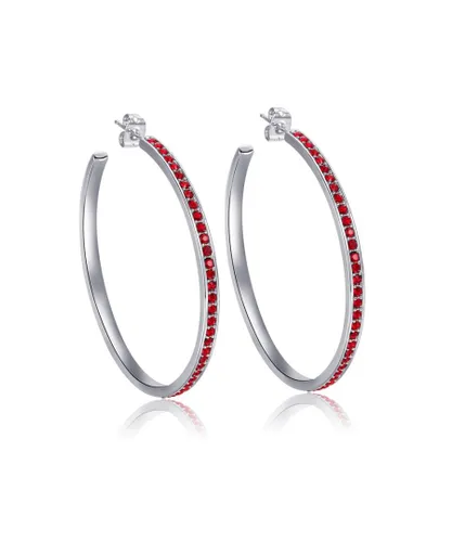 Blue Pearls Womens Swarovski - Red Crystal Elements Large Hoop Earrings - One Size