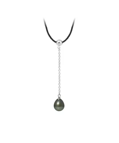 Blue Pearls Womens Tahitian Pearl, Black Cotton Woman Necklace and 925 Sterling Silver - Multicolour - One Size