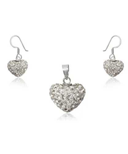 Blue Pearls Womens White Crystal Heart Set and 925/1000 Silver - Multicolour - One Size