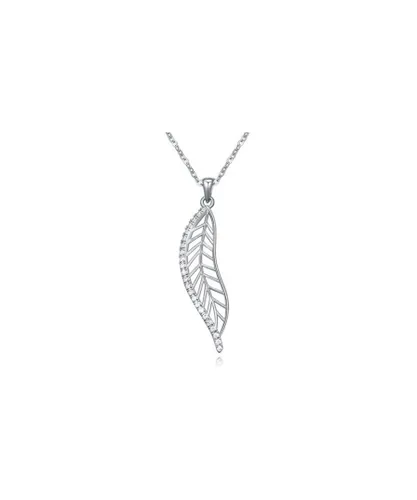 Blue Pearls Womens White Cubic Zirconia Crystal Feather Pendant and Rhodium Plated - Multicolour - One Size