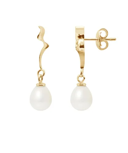 Blue Pearls Womens White Freshwater Dangling Earrings and yellow gold 375/1000 - Multicolour - One Size
