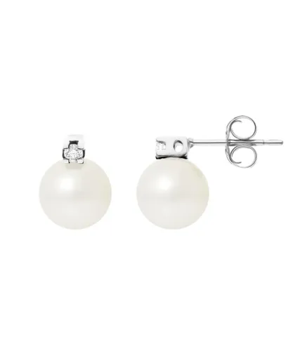 Blue Pearls Womens White Freshwater Diamonds Earrings and gold 750/1000 - One Size