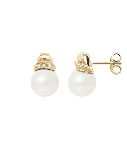 Blue Pearls Womens White Freshwater Diamonds Earrings and yellow gold 750/1000 - Multicolour - One Size