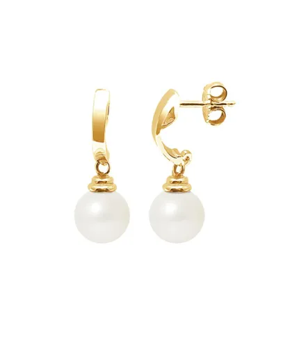 Blue Pearls Womens White Freshwater Earrings and yellow gold 375/1000 - Multicolour - One Size
