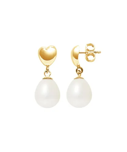Blue Pearls Womens White Freshwater Hearts Dangling Earrings and yellow gold 375/1000 - Multicolour - One Size