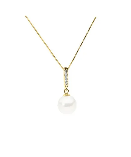 Blue Pearls Womens White Freshwater Pearl and Diamonds Pendant and Yellow Gold 375/1000 - Multicolour - One Size