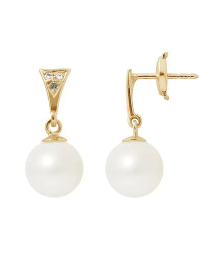 Blue Pearls Womens White Freshwater Pearl Diamond Earrings and yellow gold 750/1000 - Multicolour - One Size