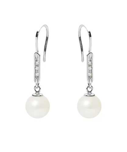 Blue Pearls Womens White Freshwater Pearl, Diamonds Dangling Earrings and gold 750/1000 - One Size