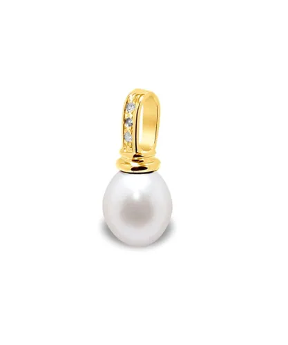 Blue Pearls Womens White Freshwater Pearl, Diamonds Pendant and Yellow Gold 375/1000 - Multicolour - One Size