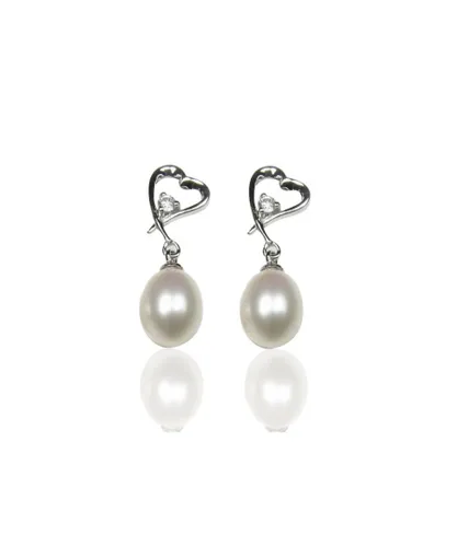Blue Pearls Womens White Freshwater Pearl Heart Earrings and Silver Mounting - Multicolour - One Size